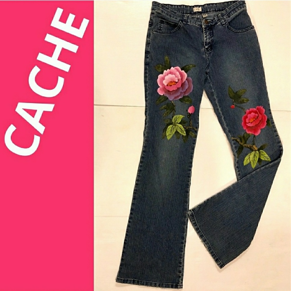 Cache hand painted blue jeans